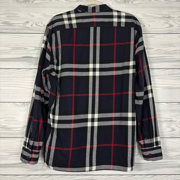 Burberry Navy Blue Nova Check Long Sleeve Button Down Shirt Size Large - Picture 6 of 7